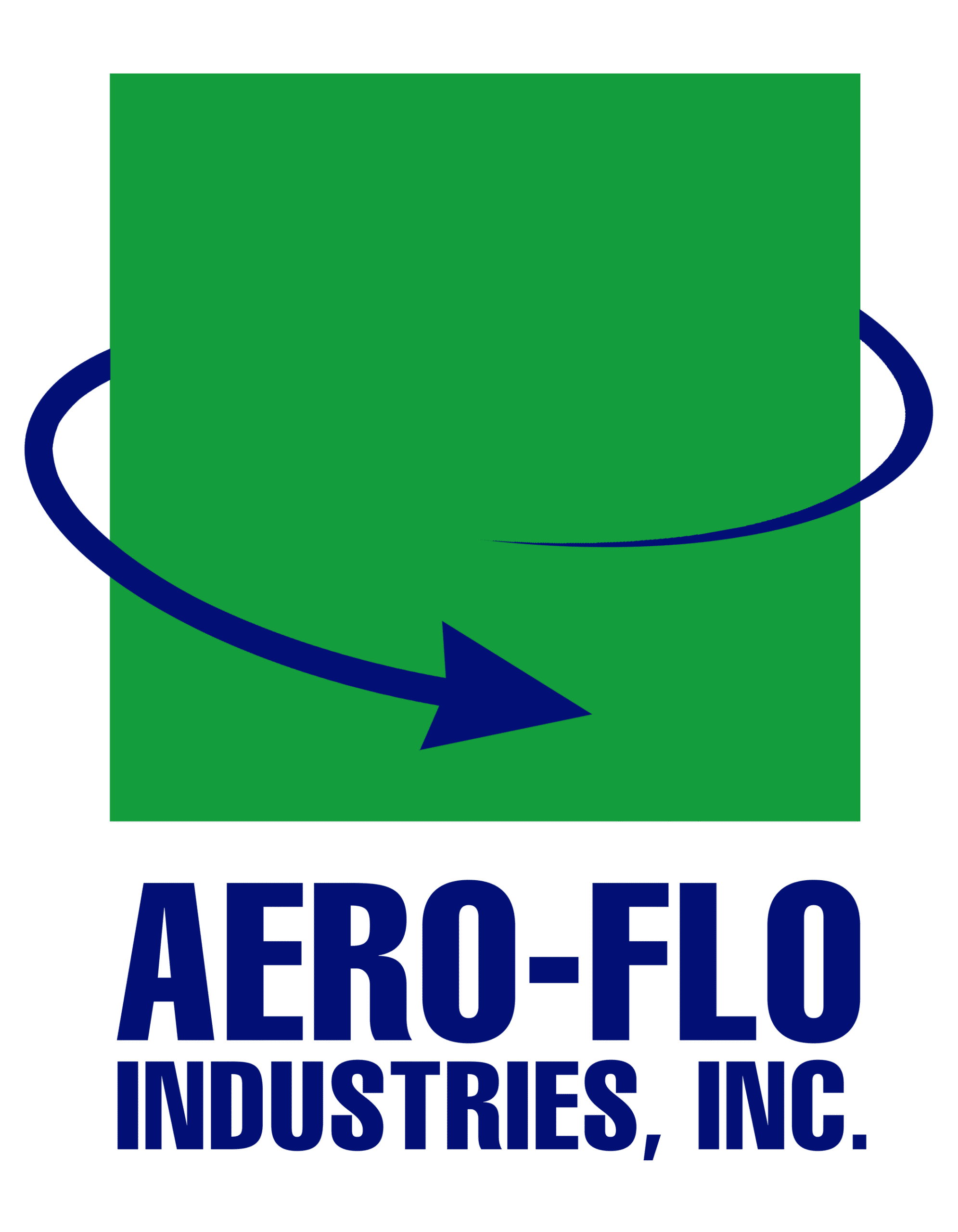 Aero-Flo Industries Inc vertical logo with blue arrow wrapping around green square