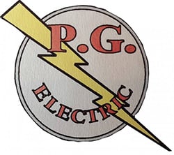 P.G. Electric company logo featuring a yellow lightning bolt and circular design