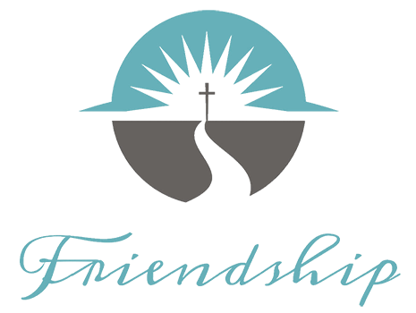 Friendship organization logo featuring cross and sunrise design